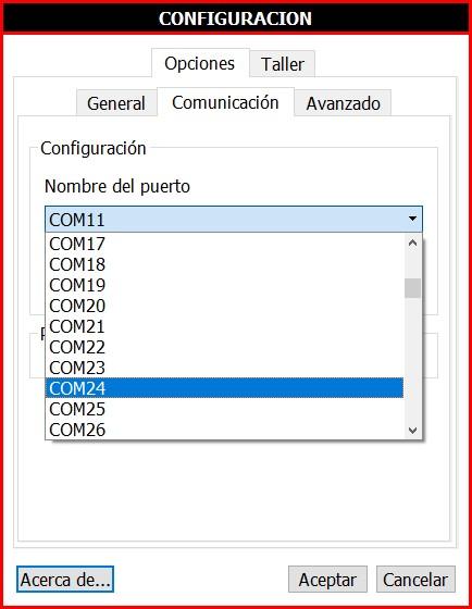 Configuración puerto COM