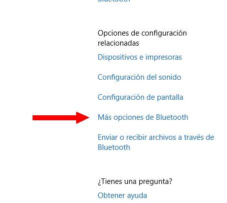 Mas opciones de Bluetooth