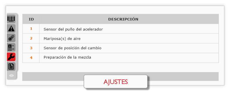 Pantalla de ajustes de Bertondata BIKE