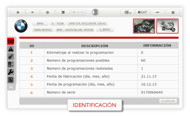 Pantalla de identificación de Bertondata BIKE
